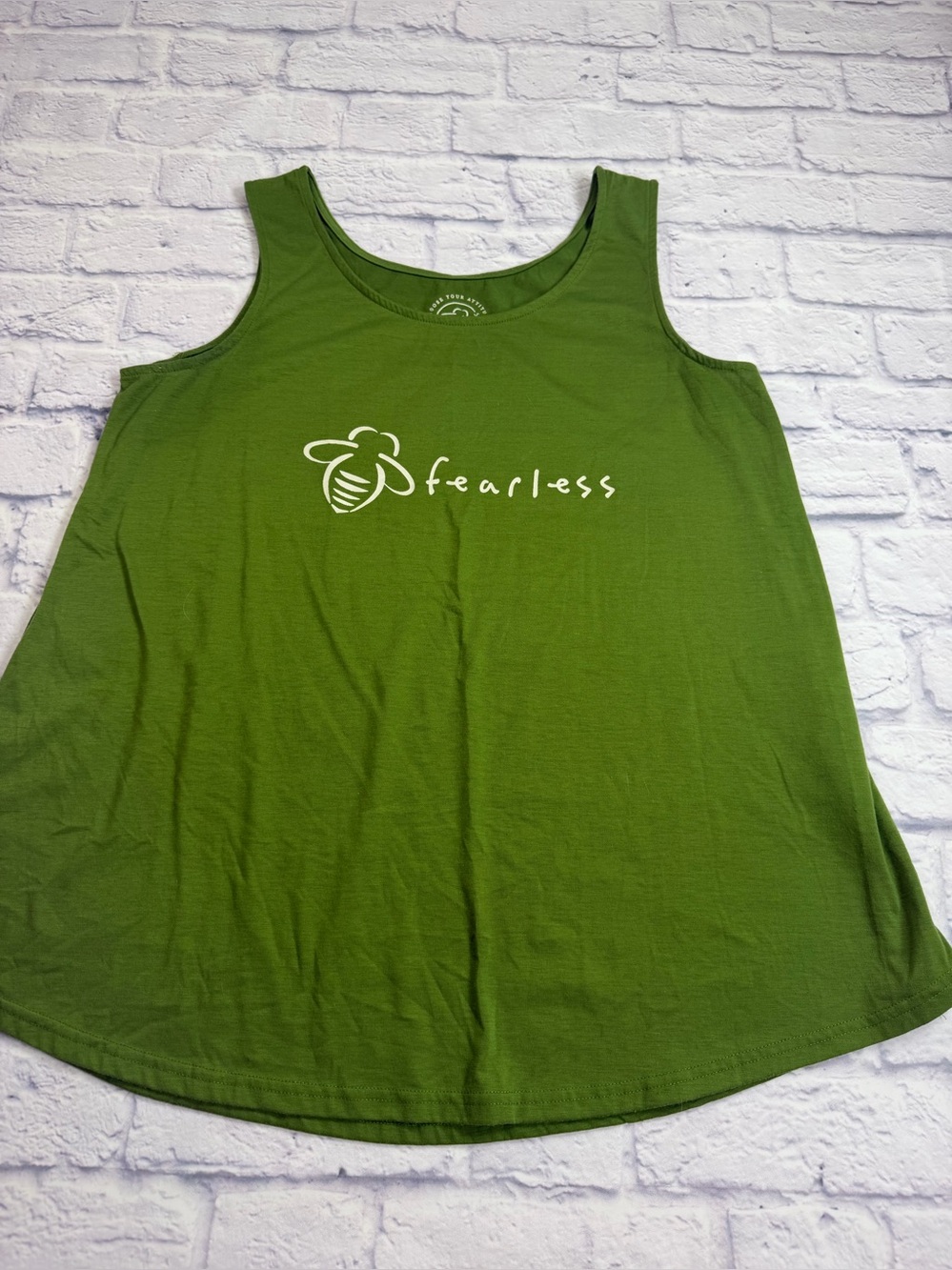 Bee Attitude Fearless Olive Green Women's Scoop Neck Tank. Size Medium.